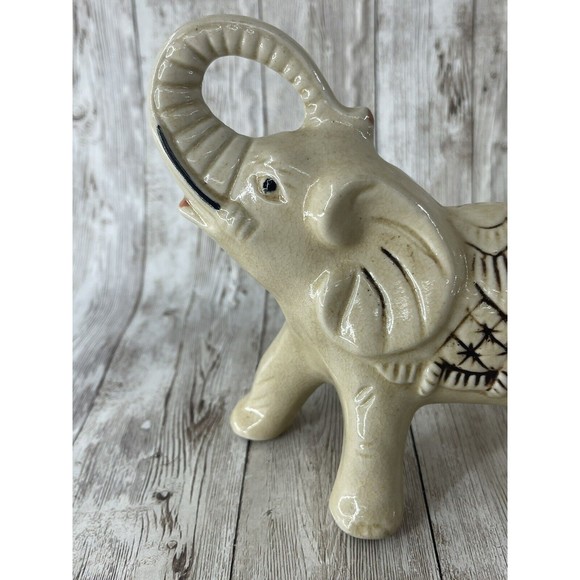 7” Elephant w/ Tusk Up Ceramic Statue Made in Brazil Figurine White - Picture 3 of 11